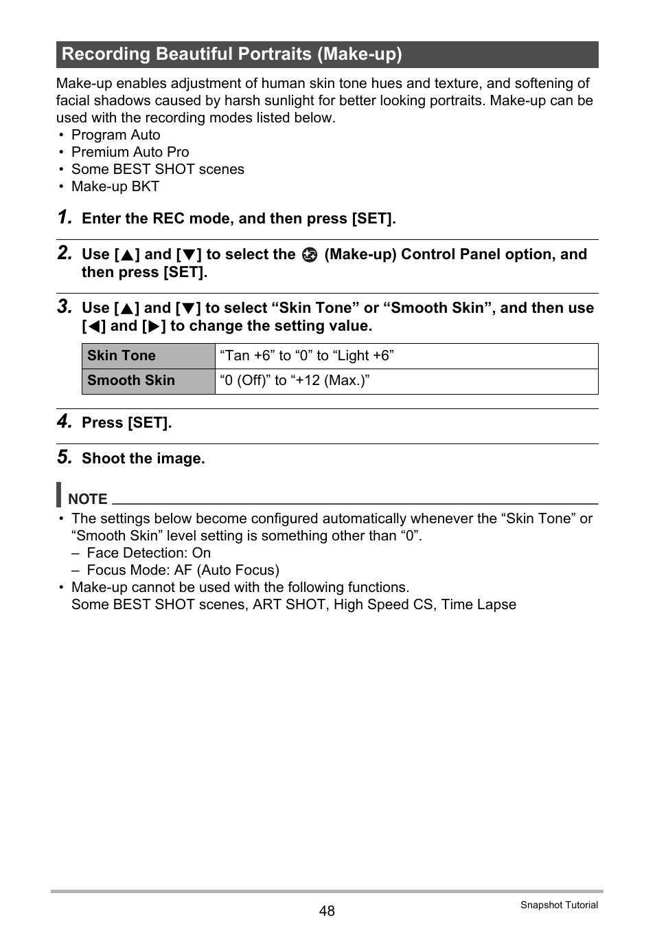 Recording beautiful portraits (make-up) | Casio EX-FC500S User Manual | Page 48 / 248