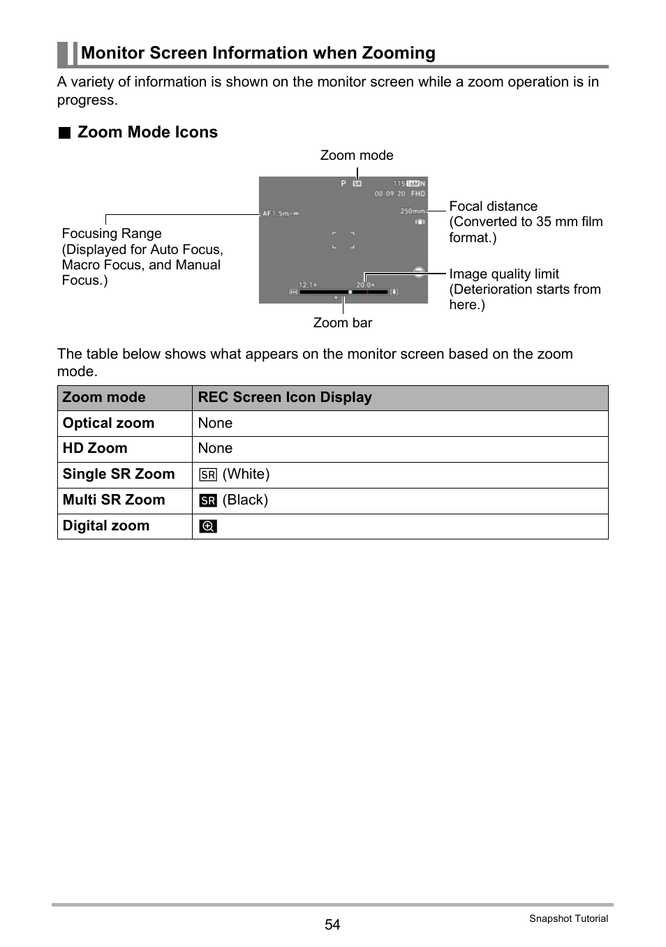 Monitor screen information when zooming | Casio EX-FC500S User Manual | Page 54 / 248