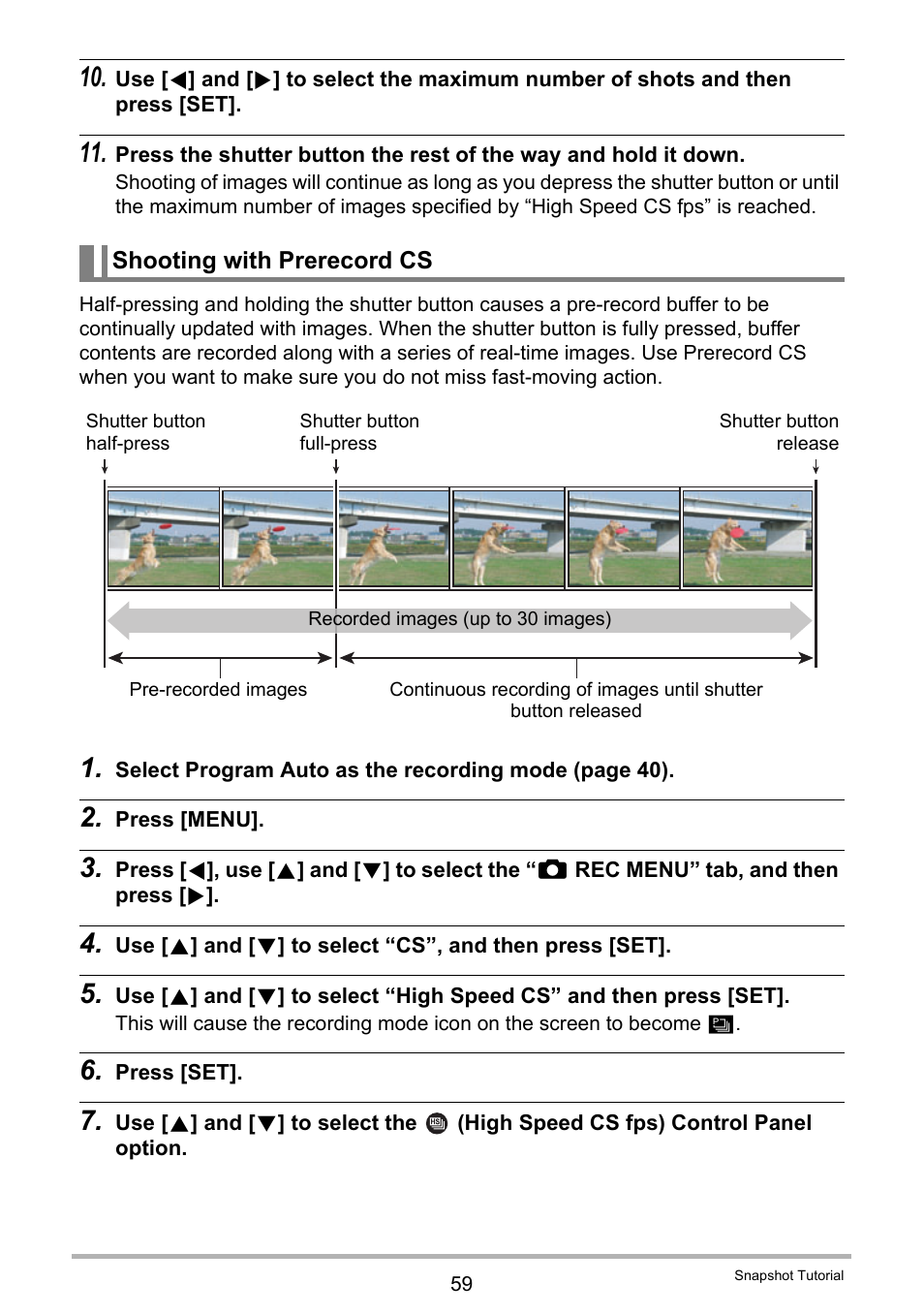 Shooting with prerecord cs | Casio EX-FC500S User Manual | Page 59 / 248