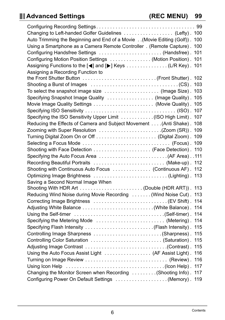 Advanced settings (rec menu) 99 | Casio EX-FC500S User Manual | Page 6 / 248