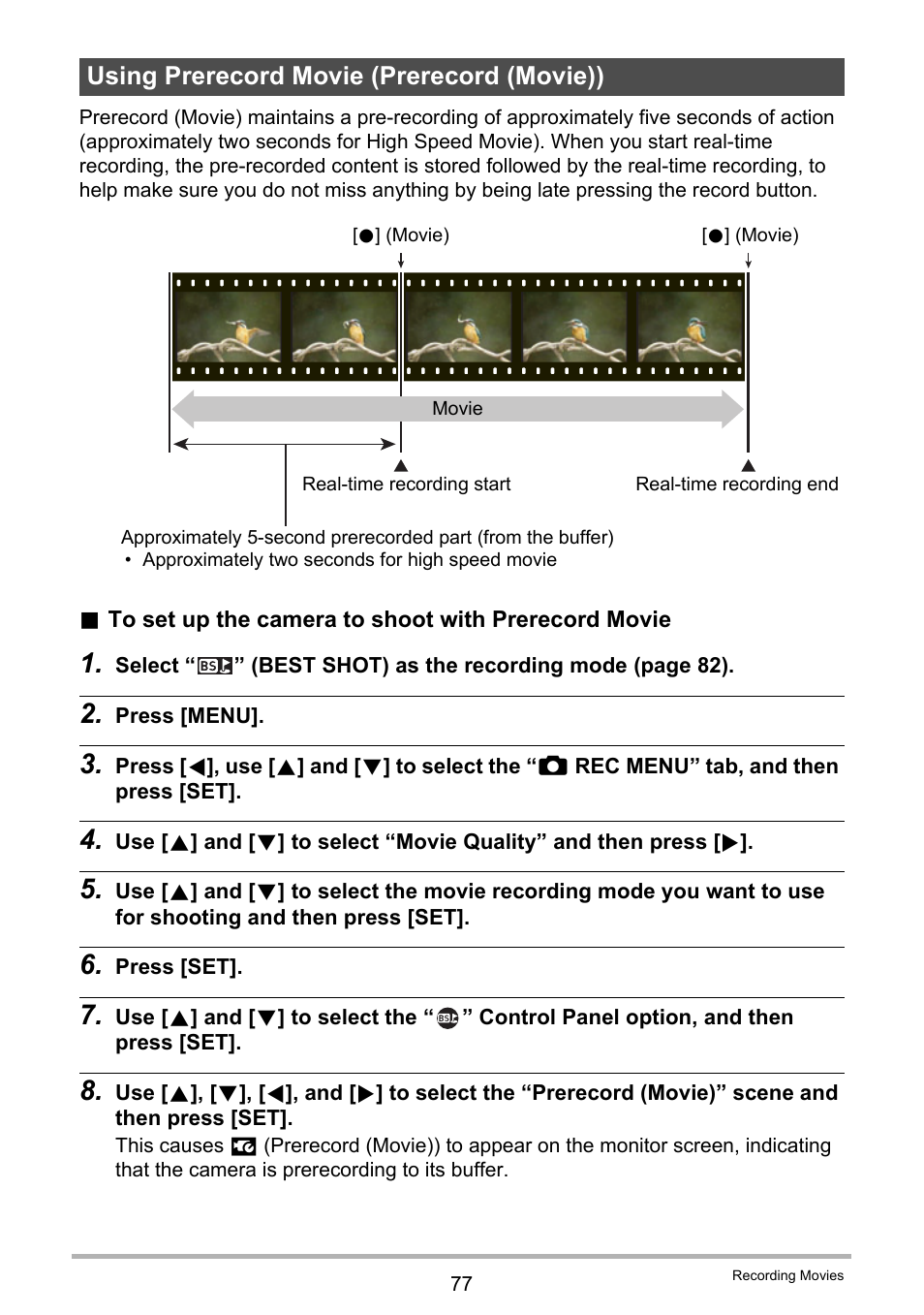 Using prerecord movie (prerecord (movie)) | Casio EX-FC500S User Manual | Page 77 / 248