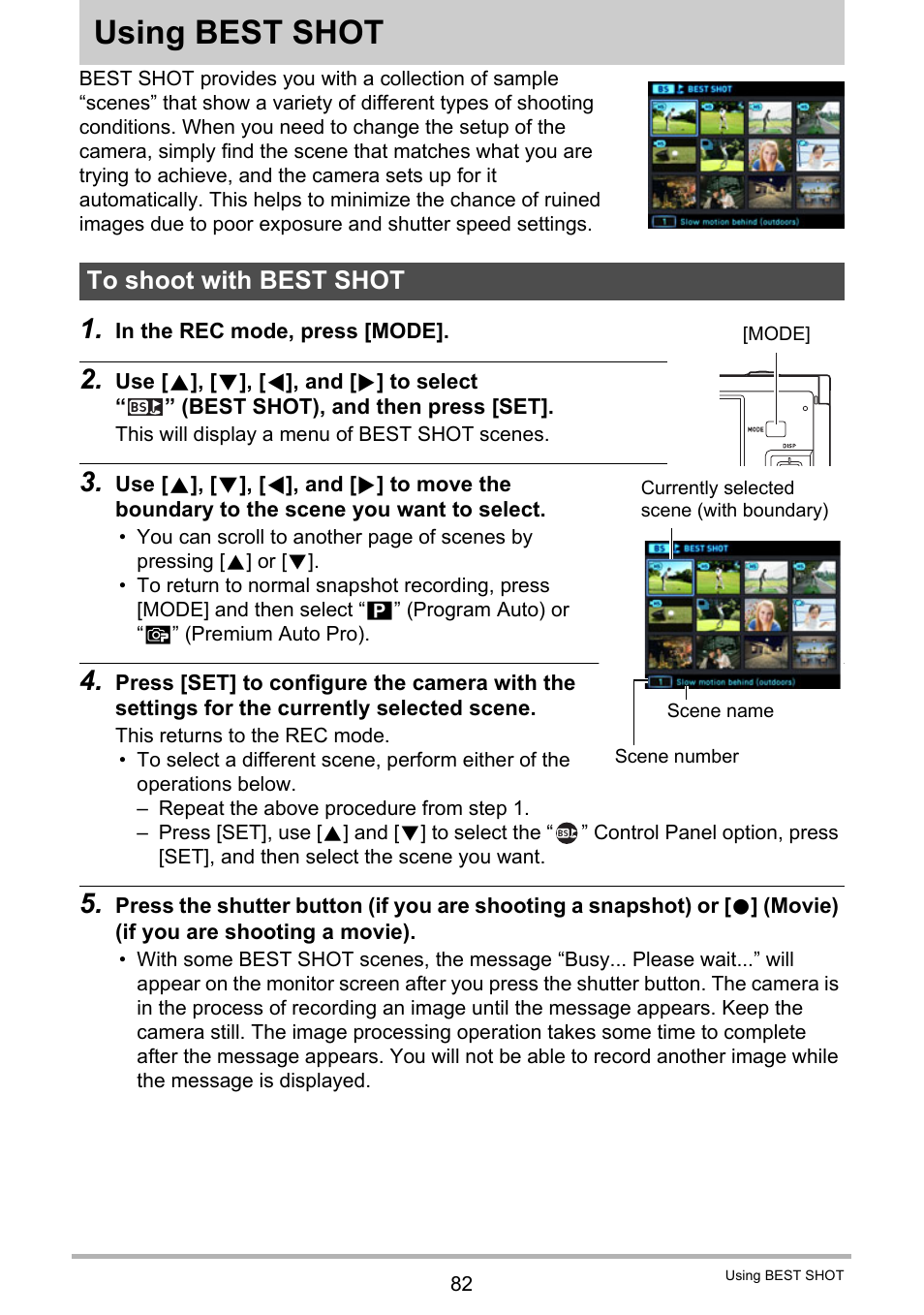 Using best shot, To shoot with best shot, 82), you can sel | Casio EX-FC500S User Manual | Page 82 / 248