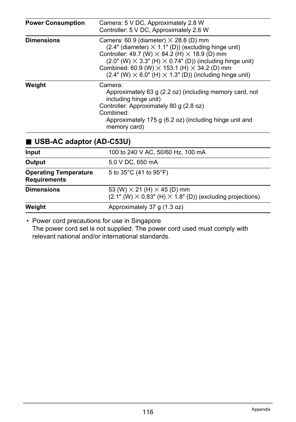 Usb-ac adaptor (ad-c53u) | Casio EX-FR10 (Camera: Ver. 1.00 and 1.01, Controller: Ver. 1.00) User Manual | Page 116 / 119