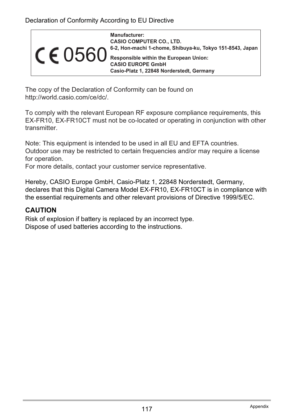 Casio EX-FR10 (Camera: Ver. 1.00 and 1.01, Controller: Ver. 1.00) User Manual | Page 117 / 119