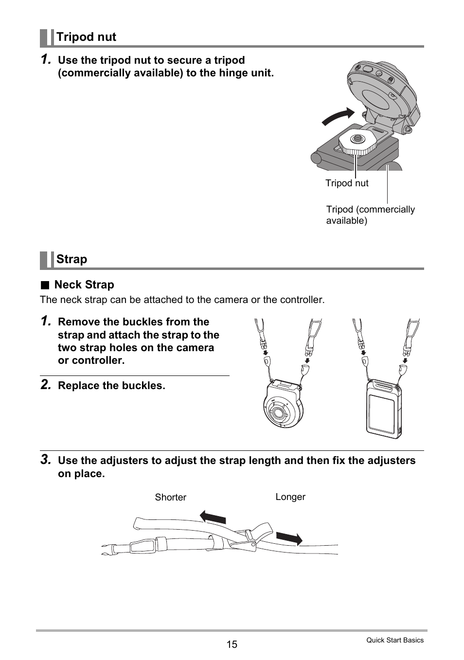 Tripod nut, Strap | Casio EX-FR10 (Camera: Ver. 1.00 and 1.01, Controller: Ver. 1.00) User Manual | Page 15 / 119