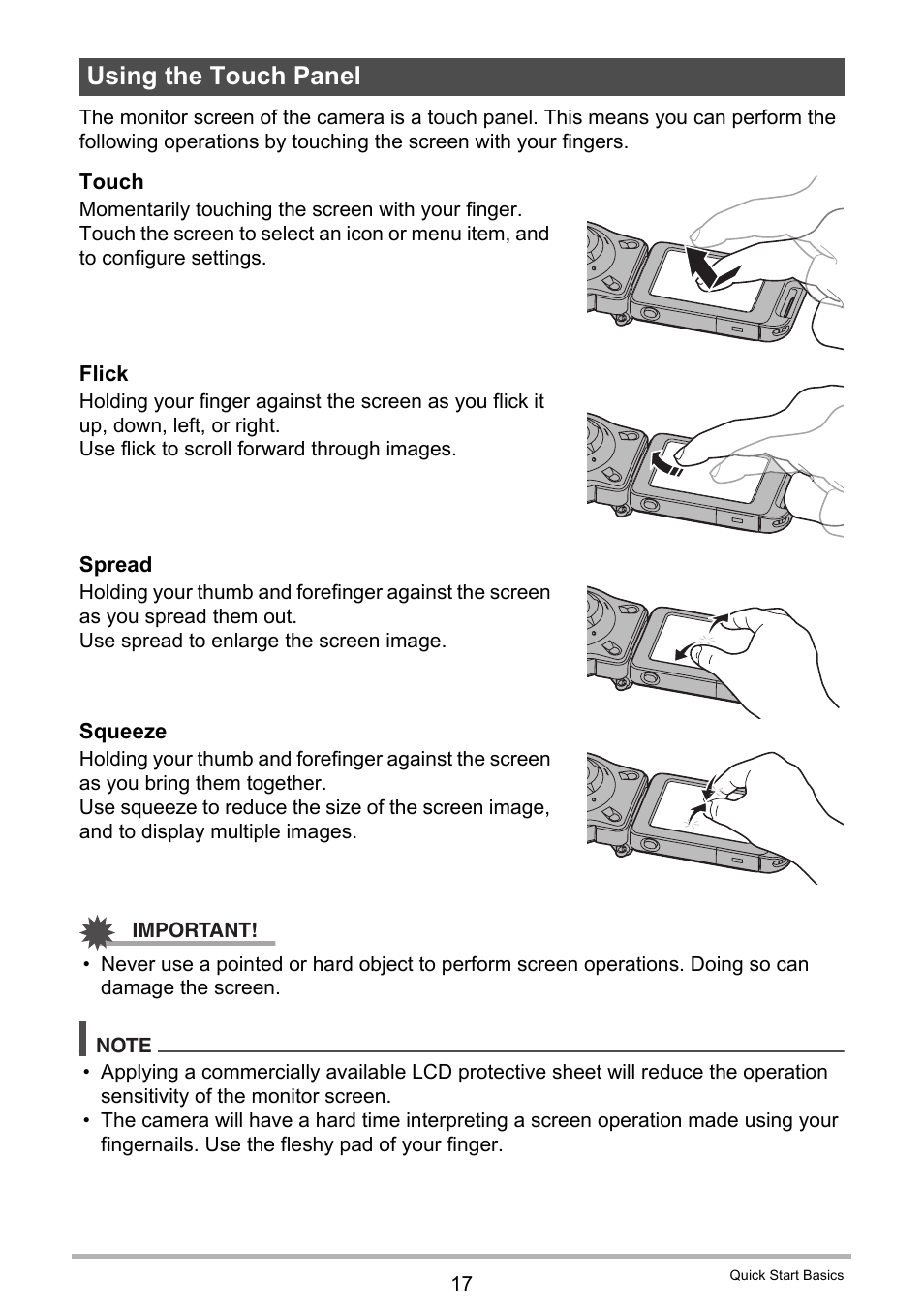 Using the touch panel | Casio EX-FR10 (Camera: Ver. 1.00 and 1.01, Controller: Ver. 1.00) User Manual | Page 17 / 119
