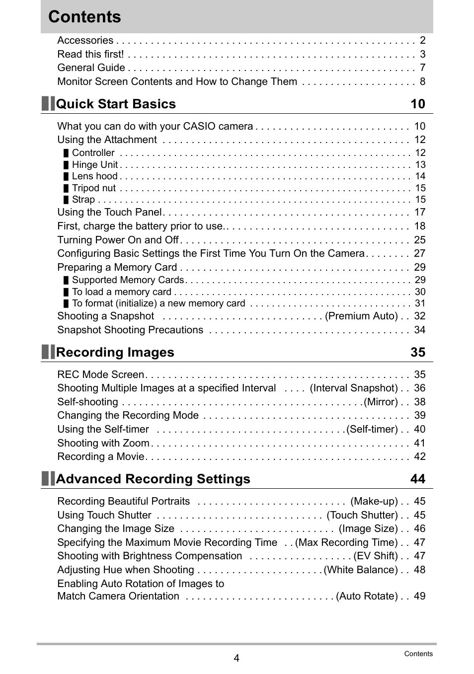 Casio EX-FR10 (Camera: Ver. 1.00 and 1.01, Controller: Ver. 1.00) User Manual | Page 4 / 119