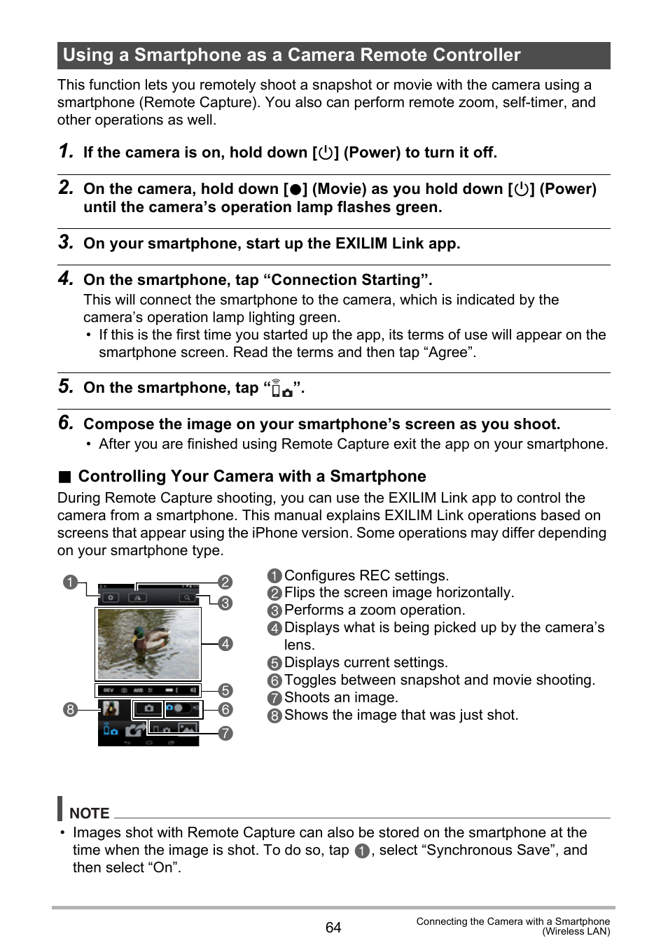 Using a smartphone as a camera remote controller | Casio EX-FR10 (Camera: Ver. 1.00 and 1.01, Controller: Ver. 1.00) User Manual | Page 64 / 119