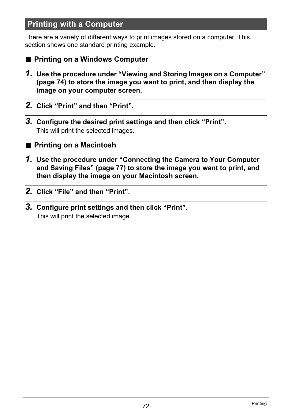 Printing with a computer | Casio EX-FR10 (Camera: Ver. 1.00 and 1.01, Controller: Ver. 1.00) User Manual | Page 72 / 119