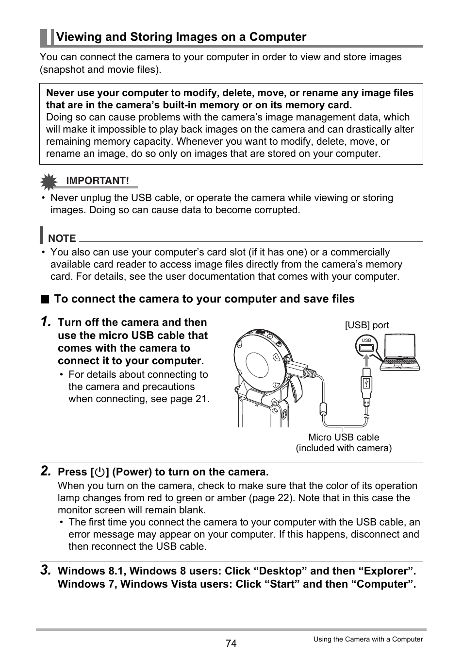 Viewing and storing images on a computer | Casio EX-FR10 (Camera: Ver. 1.00 and 1.01, Controller: Ver. 1.00) User Manual | Page 74 / 119