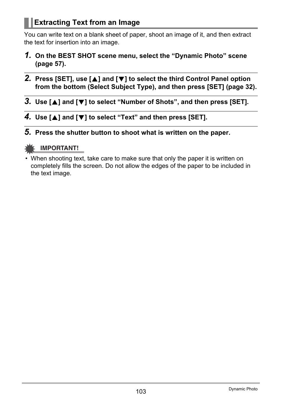 Extracting text from an image | Casio EX-H5 User Manual | Page 103 / 186