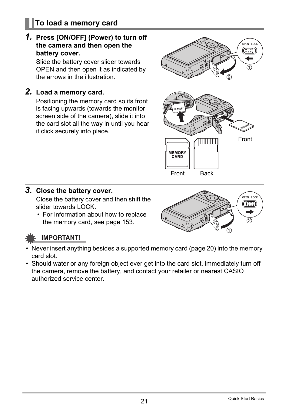 To load a memory card | Casio EX-H5 User Manual | Page 21 / 186
