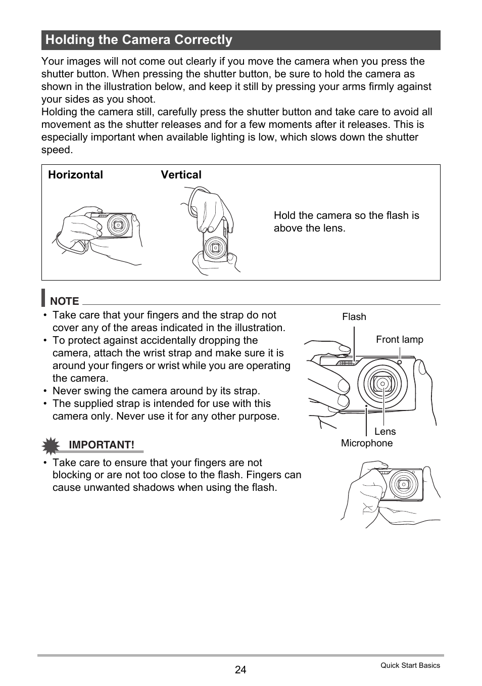 Holding the camera correctly | Casio EX-H5 User Manual | Page 24 / 186