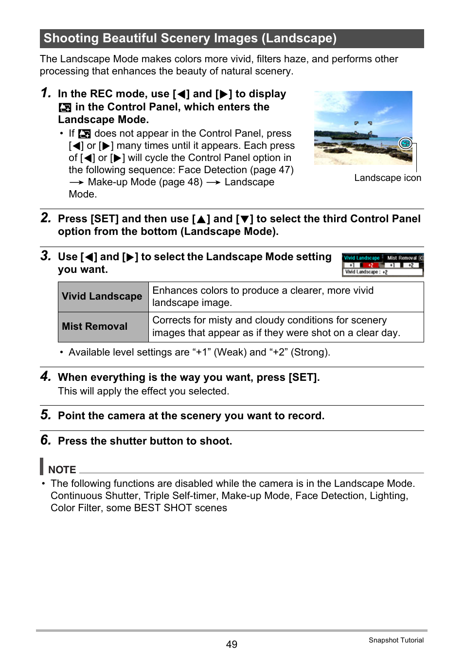 Shooting beautiful scenery images (landscape) | Casio EX-H5 User Manual | Page 49 / 186