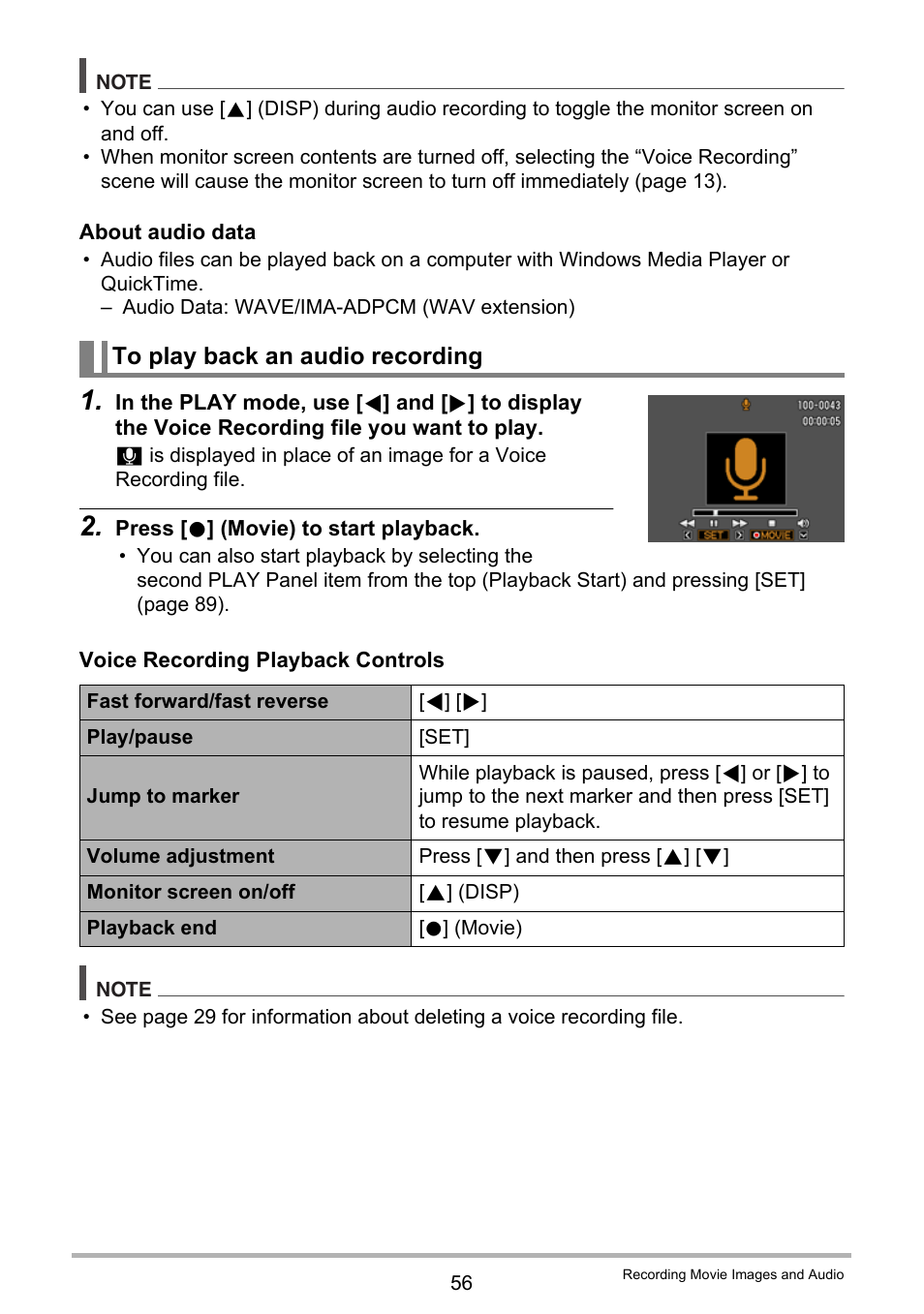 To play back an audio recording | Casio EX-H5 User Manual | Page 56 / 186