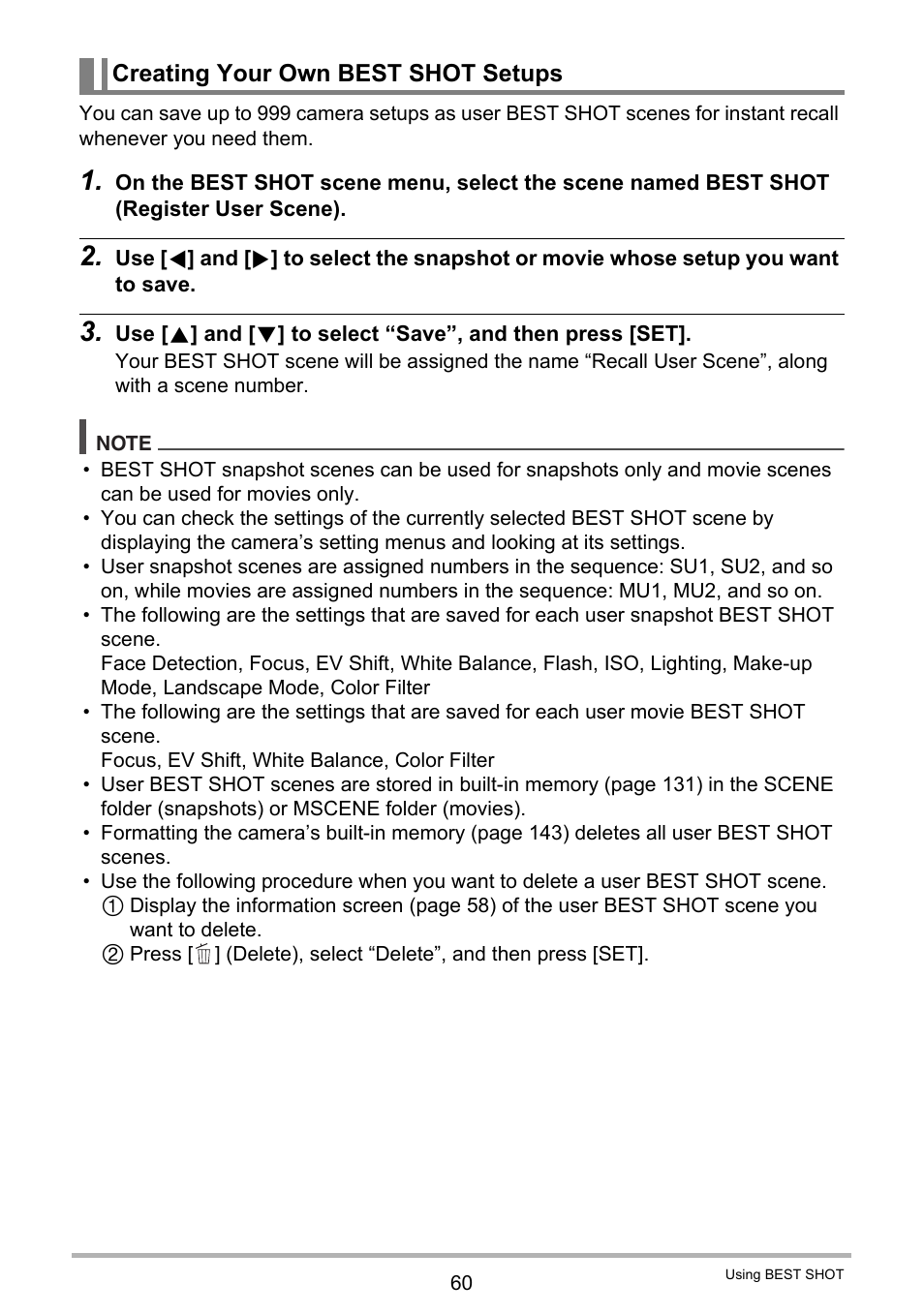 Creating your own best shot setups | Casio EX-H5 User Manual | Page 60 / 186