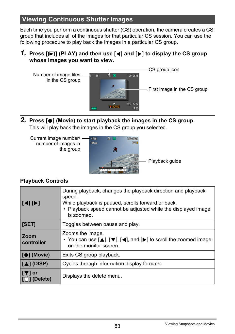 Viewing continuous shutter images | Casio EX-H5 User Manual | Page 83 / 186