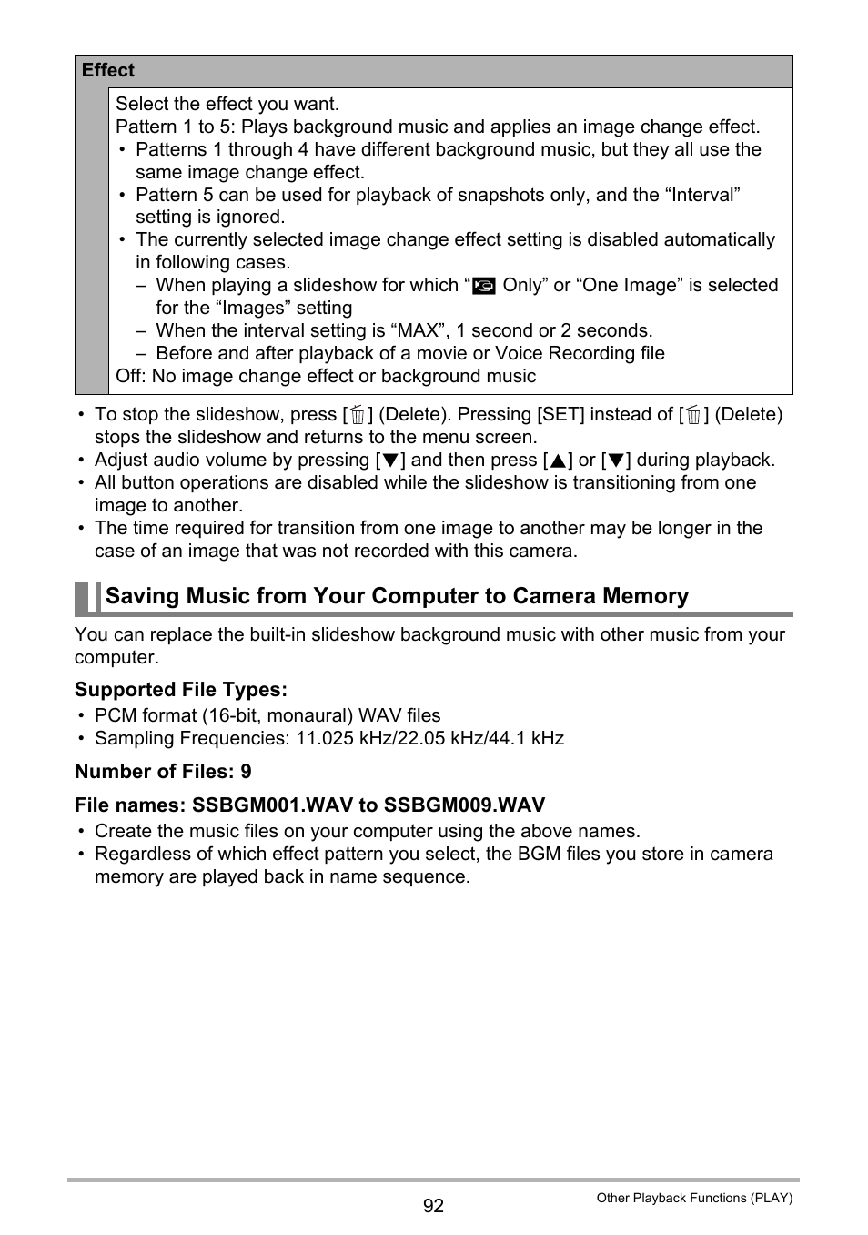 Saving music from your computer to camera memory | Casio EX-H5 User Manual | Page 92 / 186