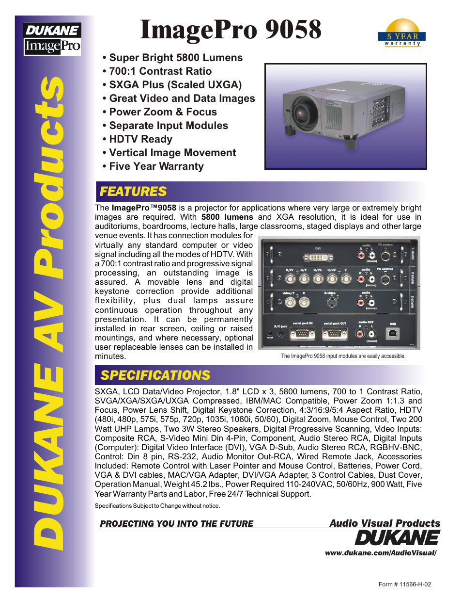 Dukane ImagePro 9058 User Manual | 2 pages