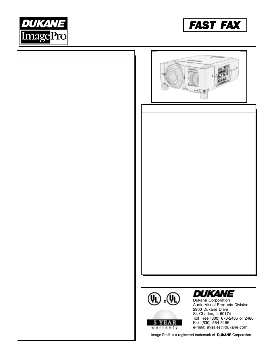 Audio visual products | Dukane ImagePro 9058 User Manual | Page 2 / 2