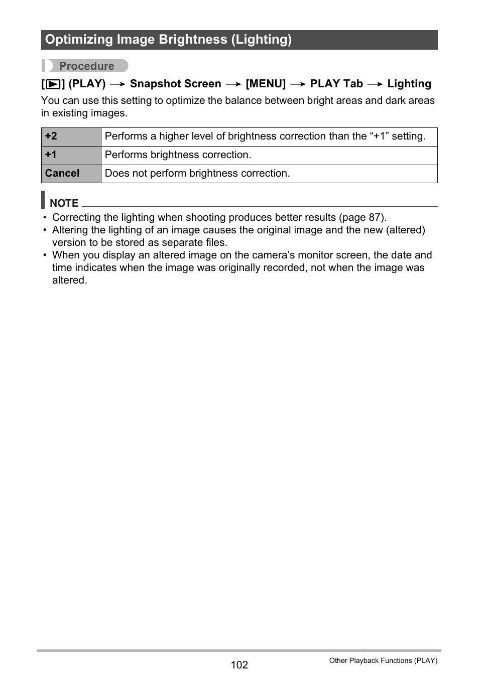 Optimizing image brightness (lighting) | Casio EX-H35 User Manual | Page 102 / 180