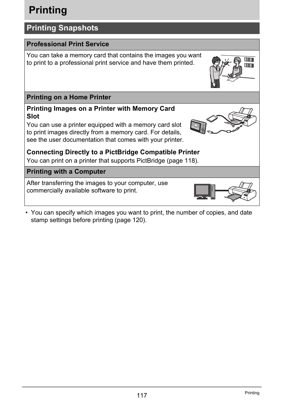 Printing, Printing snapshots | Casio EX-H35 User Manual | Page 117 / 180
