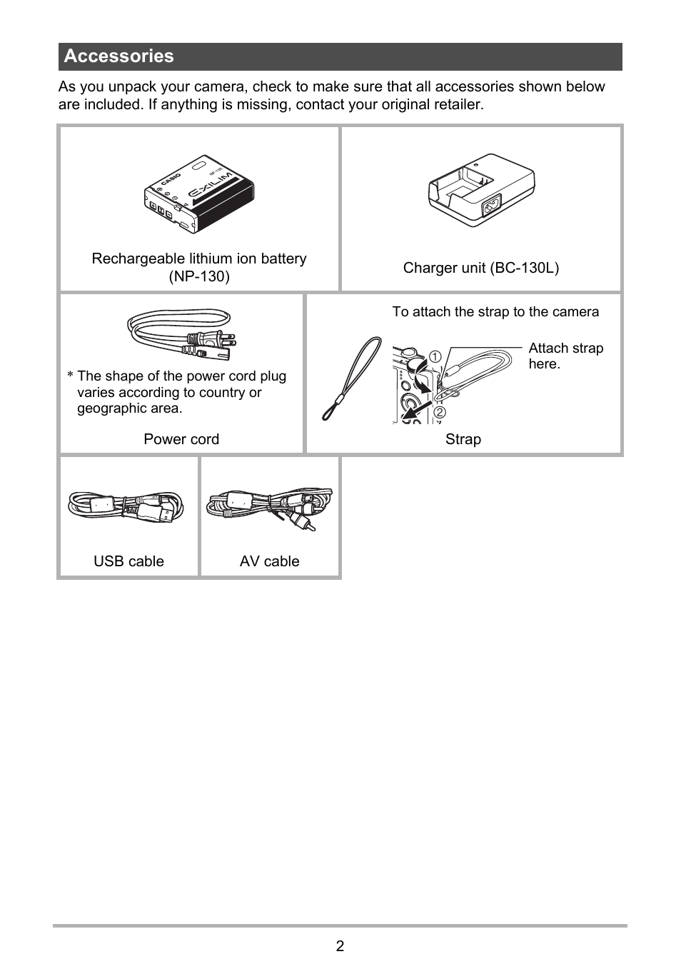 Accessories | Casio EX-H35 User Manual | Page 2 / 180