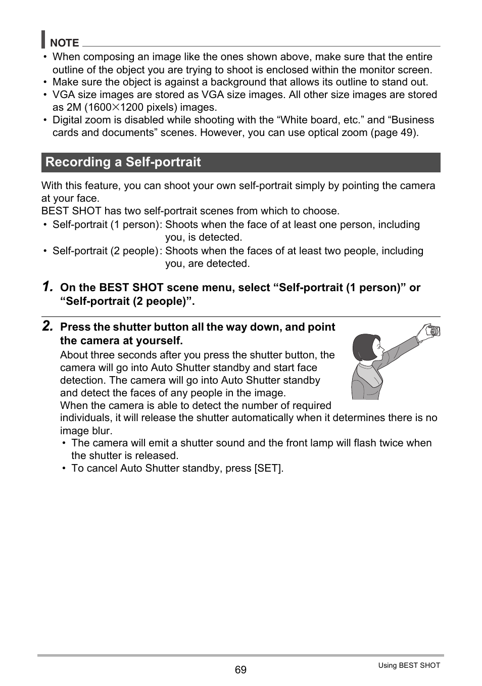 Recording a self-portrait | Casio EX-H35 User Manual | Page 69 / 180