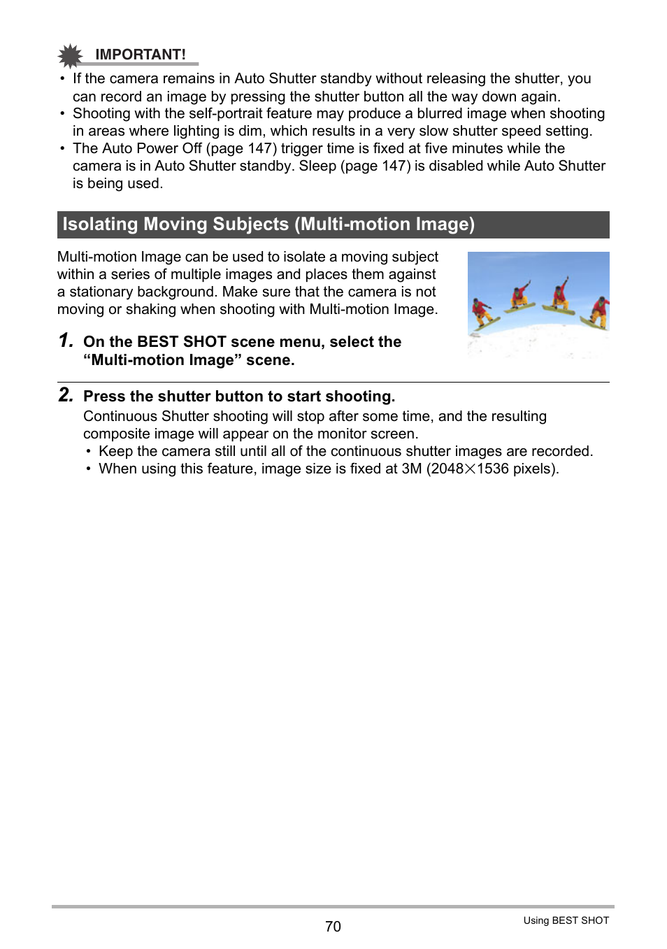 Isolating moving subjects (multi-motion image) | Casio EX-H35 User Manual | Page 70 / 180