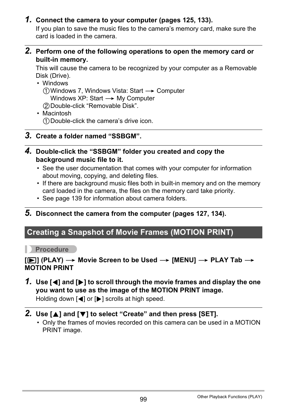 Creating a snapshot of movie frames (motion print) | Casio EX-H35 User Manual | Page 99 / 180
