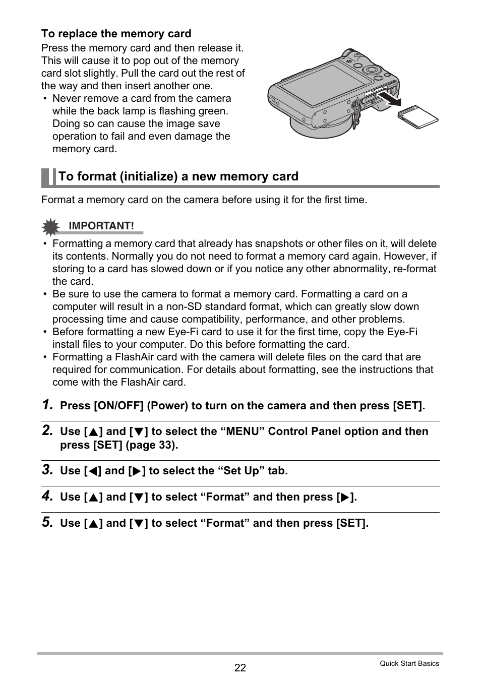 To format (initialize) a new memory card | Casio EX-H60 User Manual | Page 22 / 136