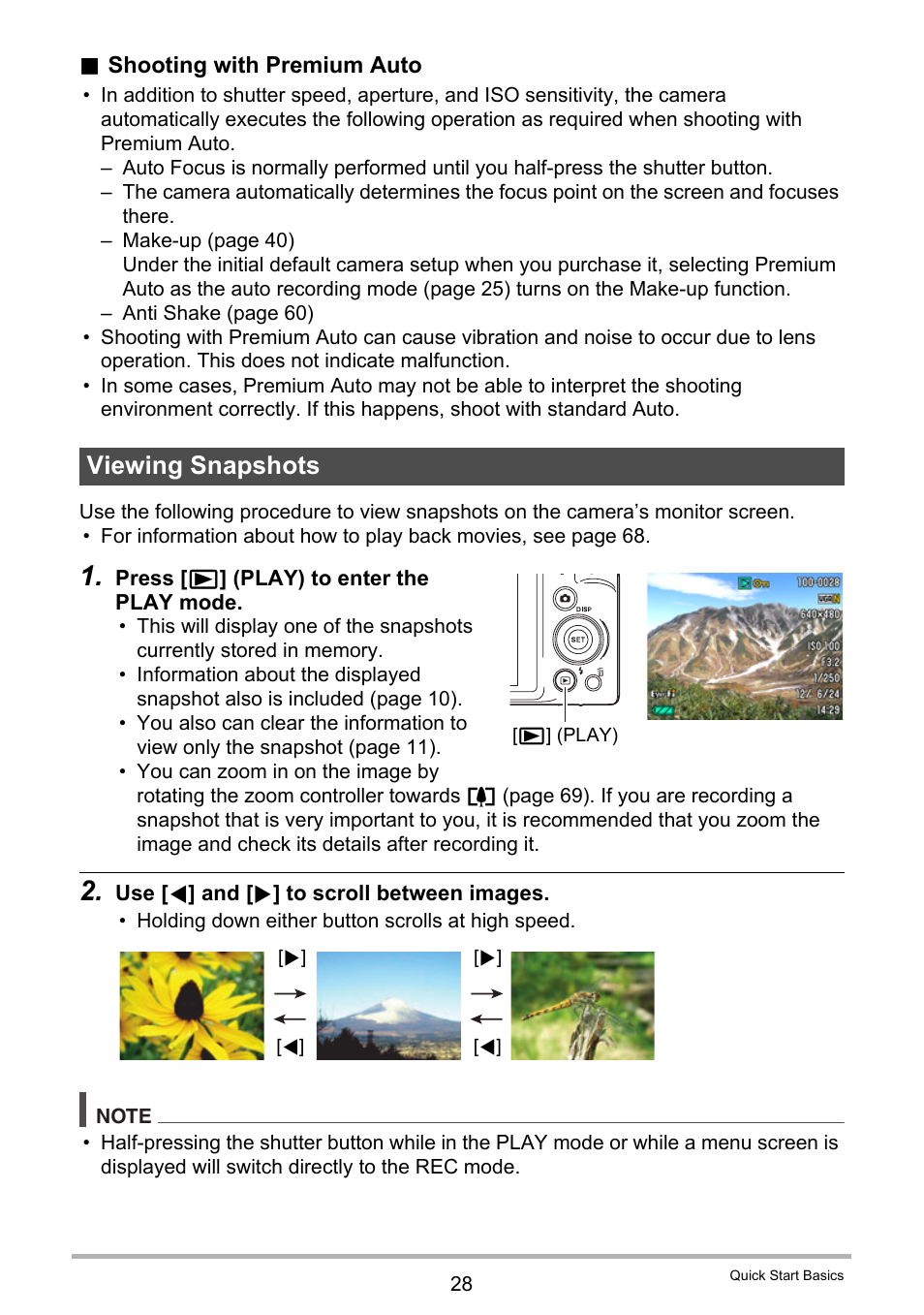 Viewing snapshots, Ges 28 | Casio EX-H60 User Manual | Page 28 / 136
