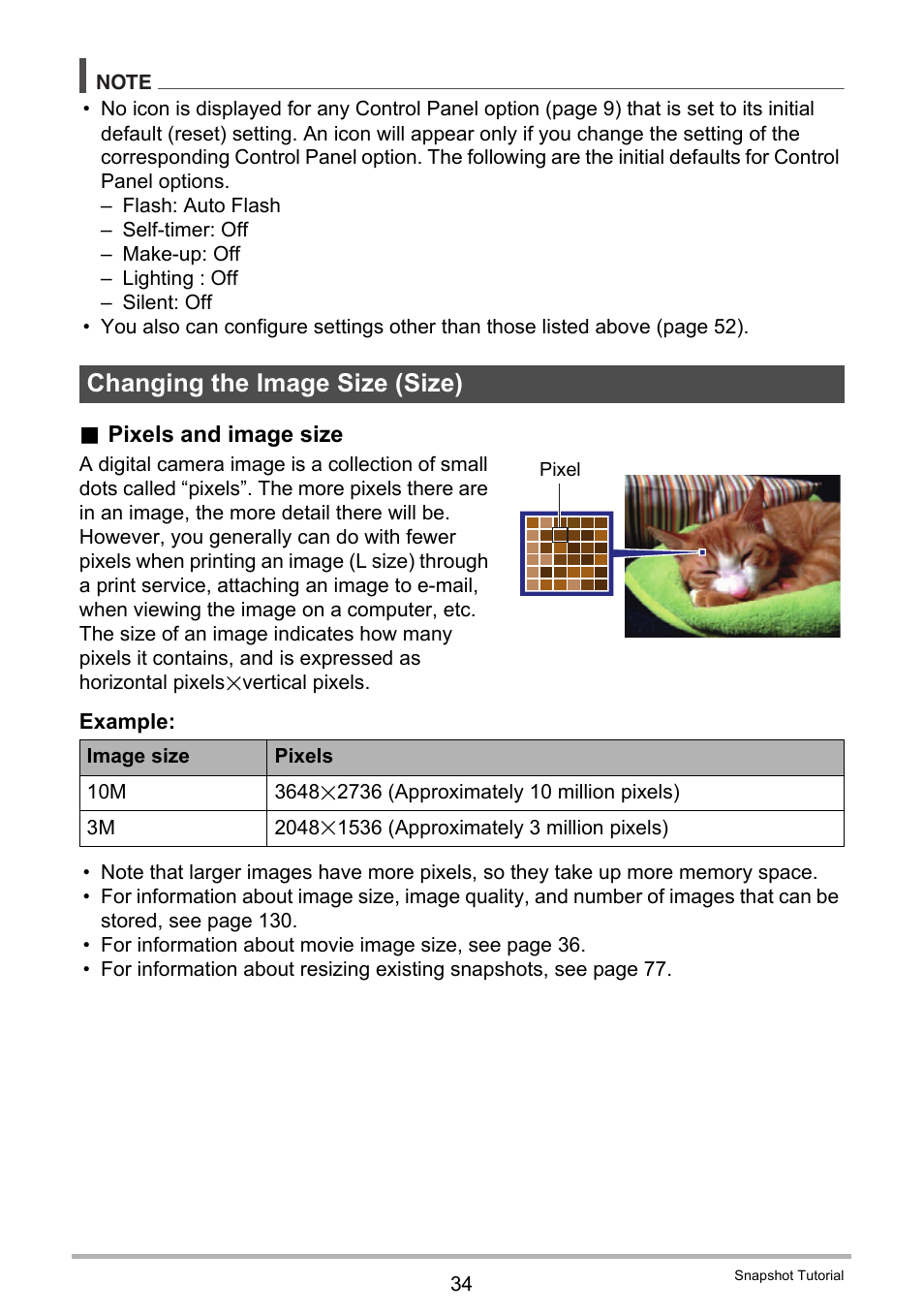 Changing the image size (size) | Casio EX-H60 User Manual | Page 34 / 136