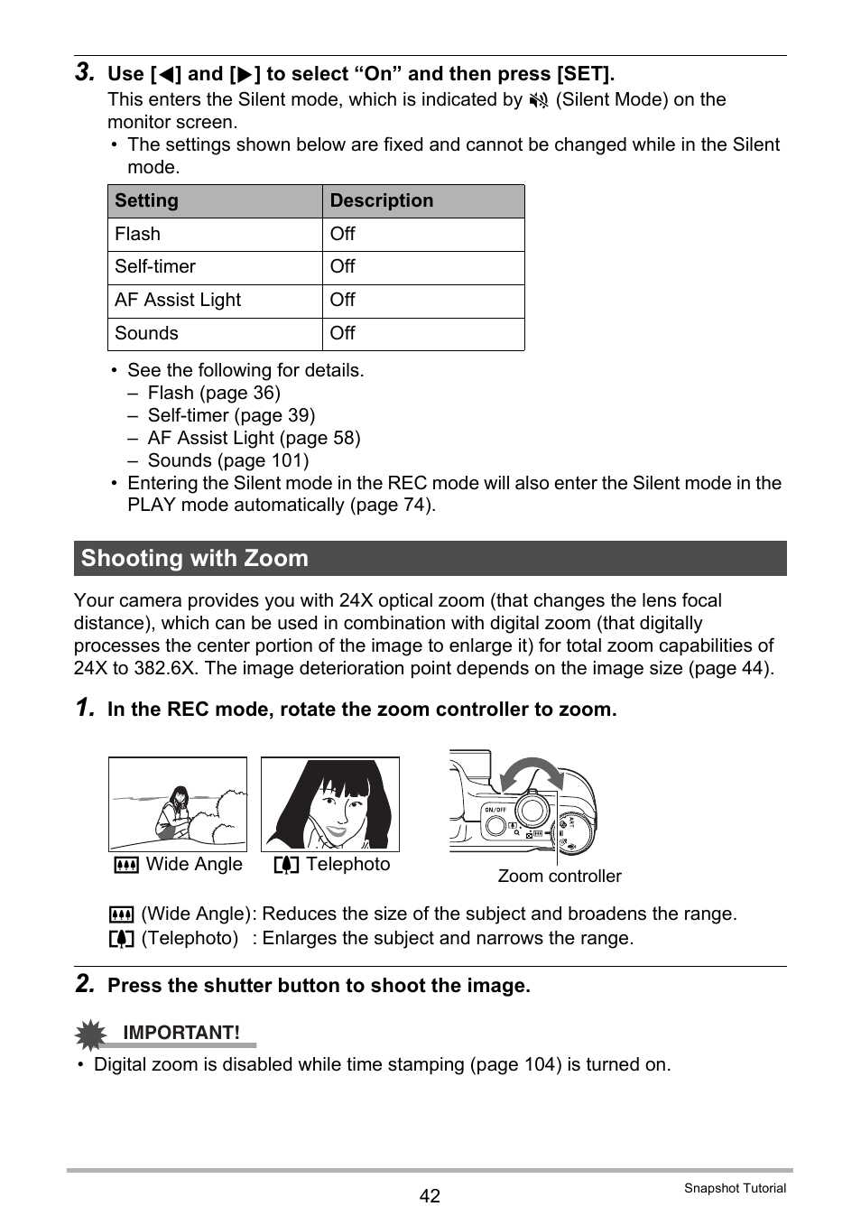 Shooting with zoom | Casio EX-H60 User Manual | Page 42 / 136