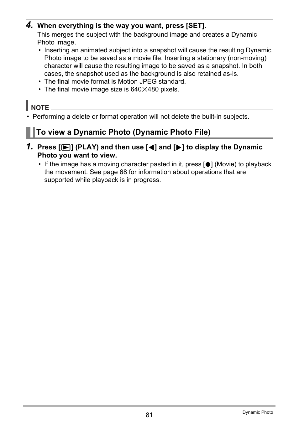 To view a dynamic photo (dynamic photo file) | Casio EX-H60 User Manual | Page 81 / 136