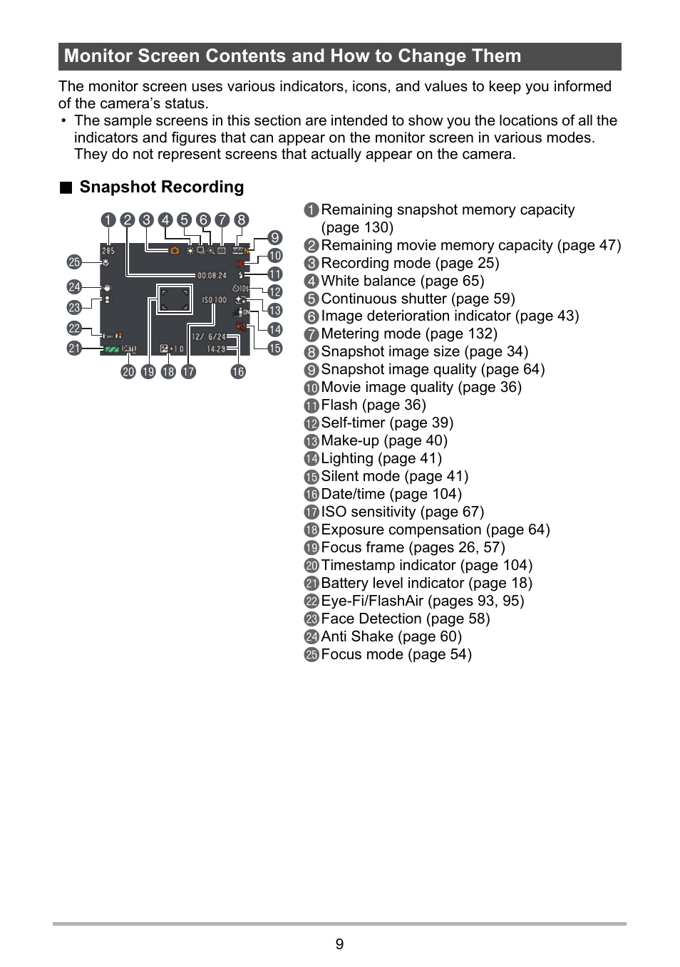 Monitor screen contents and how to change them | Casio EX-H60 User Manual | Page 9 / 136