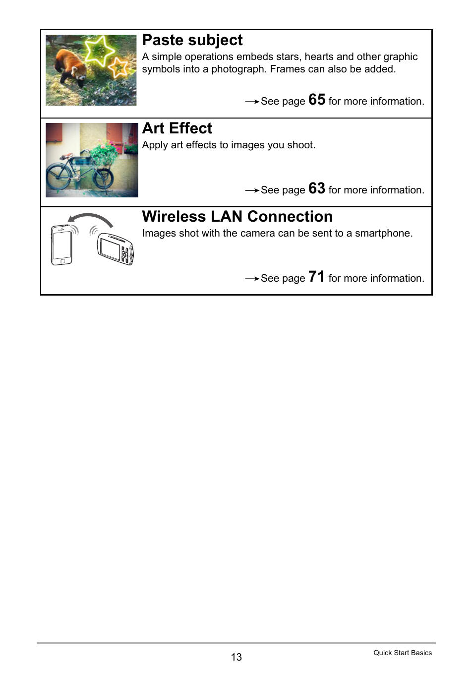 Paste subject, Art effect, Wireless lan connection | Casio EX-MR1 User Manual | Page 13 / 126