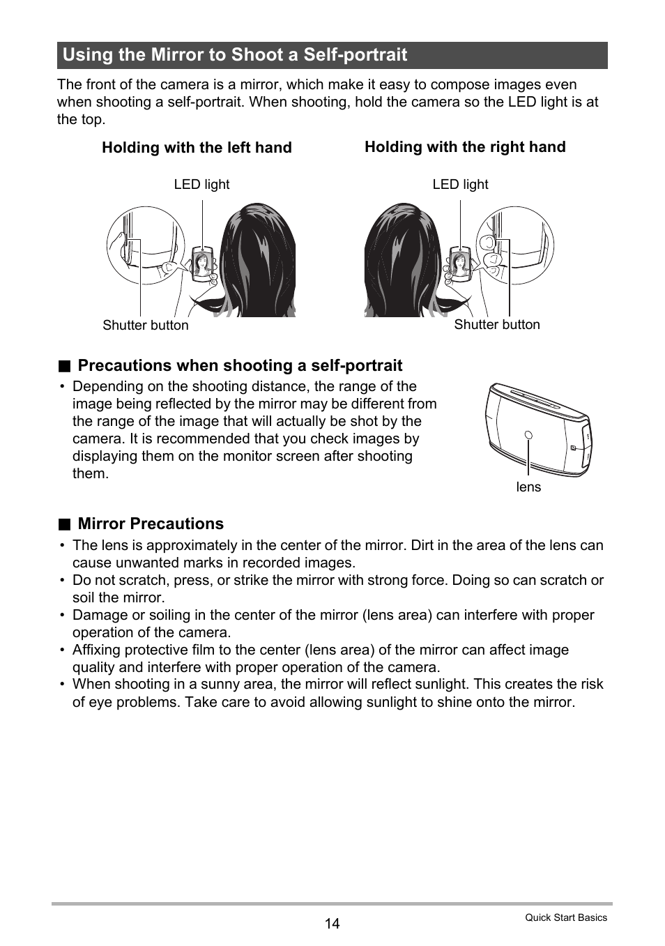 Using the mirror to shoot a self-portrait | Casio EX-MR1 User Manual | Page 14 / 126