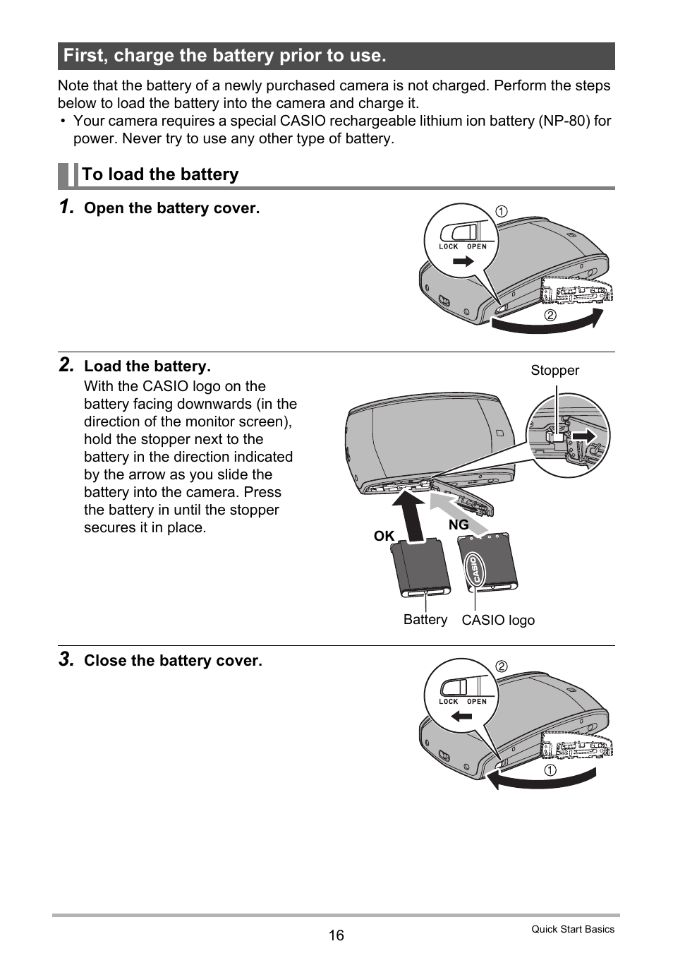 First, charge the battery prior to use, To load the battery | Casio EX-MR1 User Manual | Page 16 / 126
