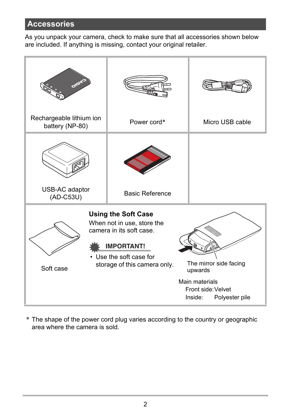 Accessories | Casio EX-MR1 User Manual | Page 2 / 126