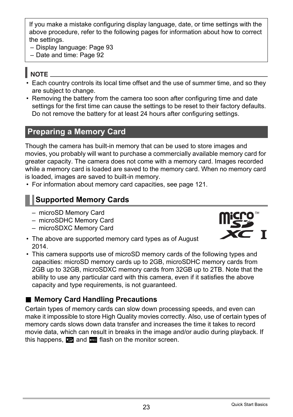 Preparing a memory card, Supported memory cards | Casio EX-MR1 User Manual | Page 23 / 126