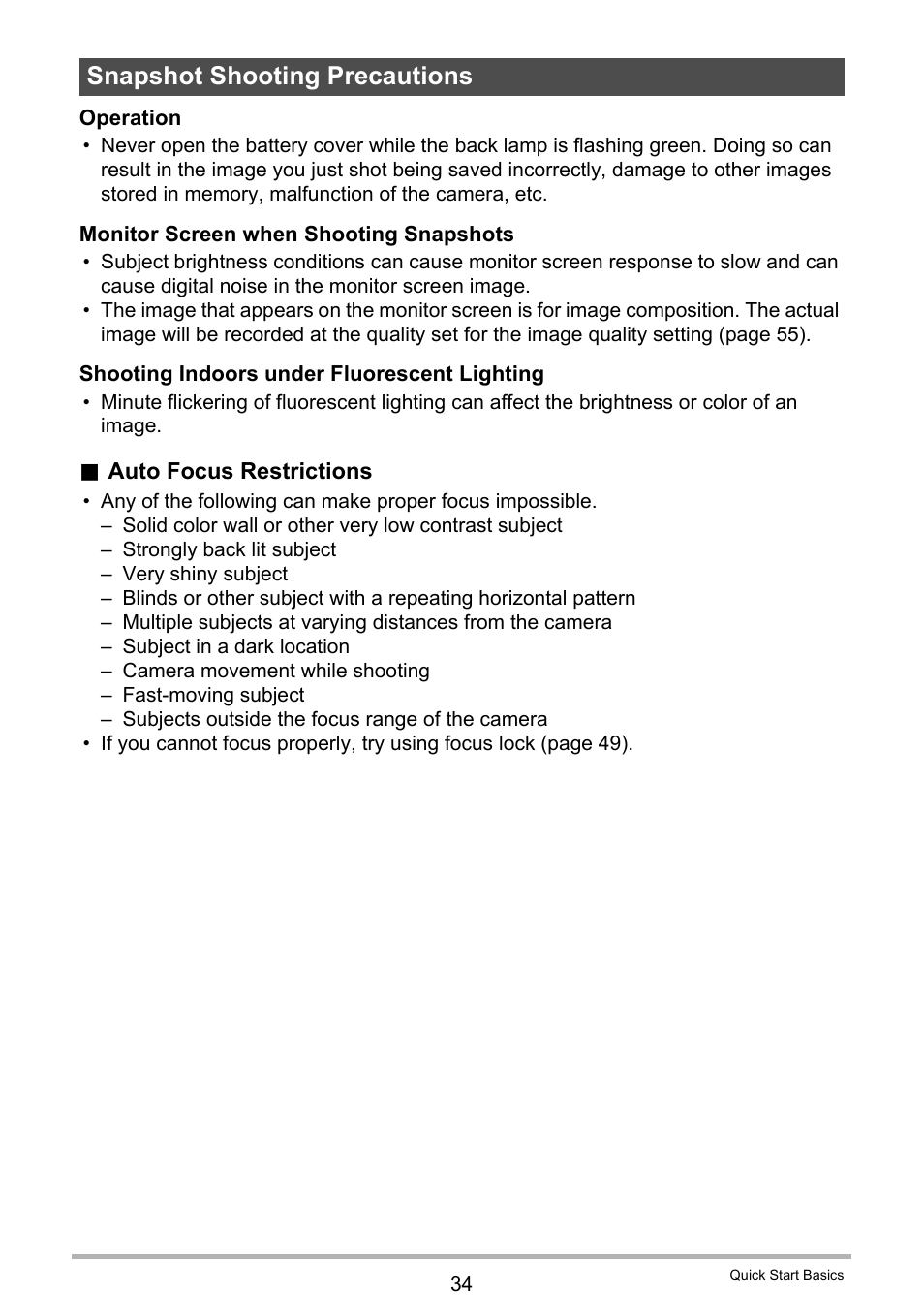 Snapshot shooting precautions | Casio EX-MR1 User Manual | Page 34 / 126