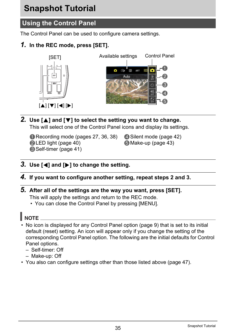 Snapshot tutorial, Using the control panel | Casio EX-MR1 User Manual | Page 35 / 126