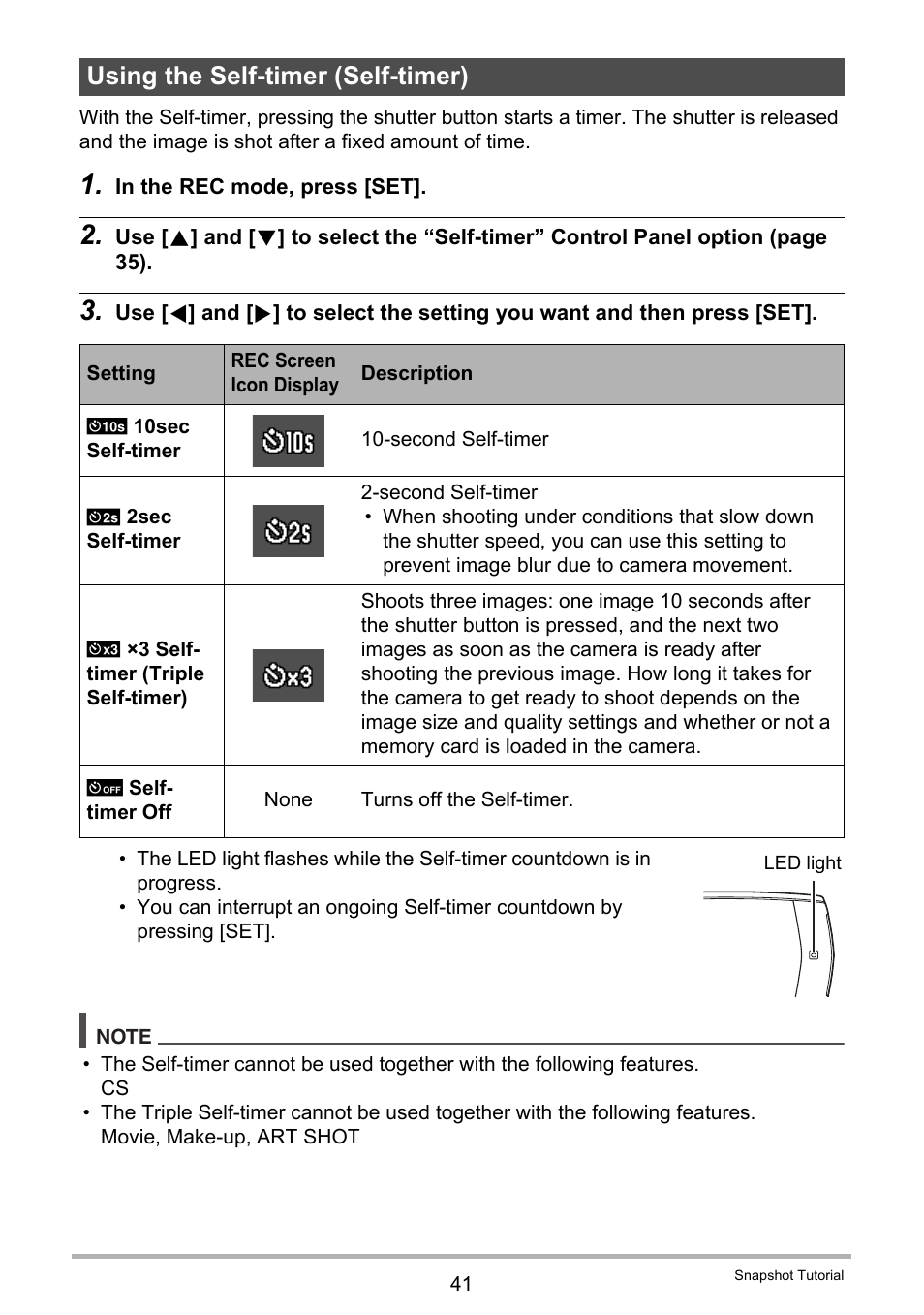 Using the self-timer (self-timer) | Casio EX-MR1 User Manual | Page 41 / 126
