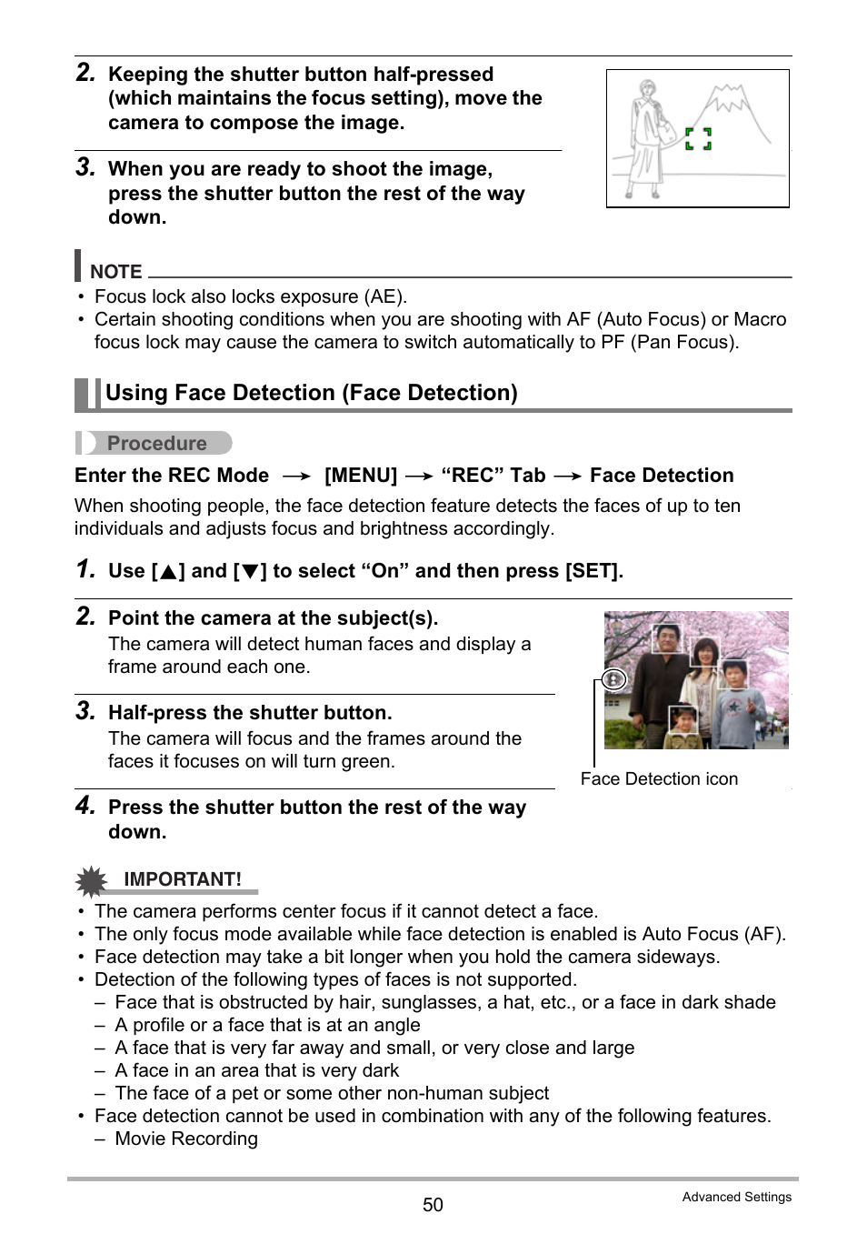 Using face detection (face detection) | Casio EX-MR1 User Manual | Page 50 / 126