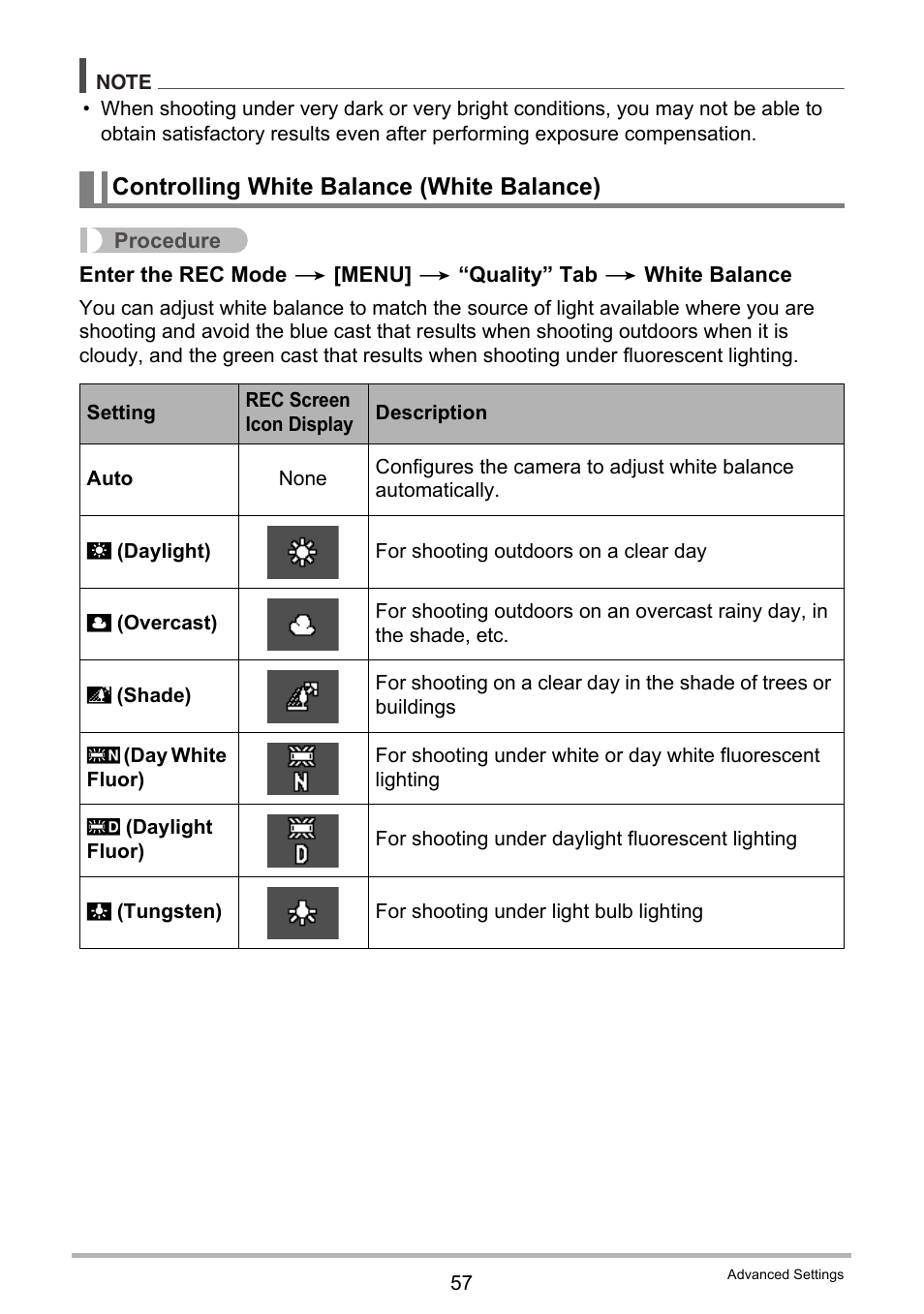 Controlling white balance (white balance) | Casio EX-MR1 User Manual | Page 57 / 126