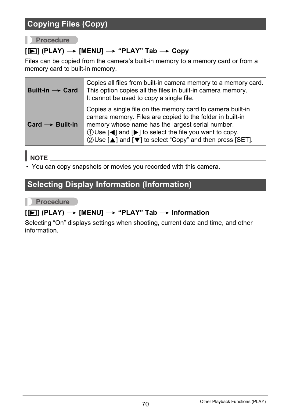 Copying files (copy), Selecting display information (information) | Casio EX-MR1 User Manual | Page 70 / 126