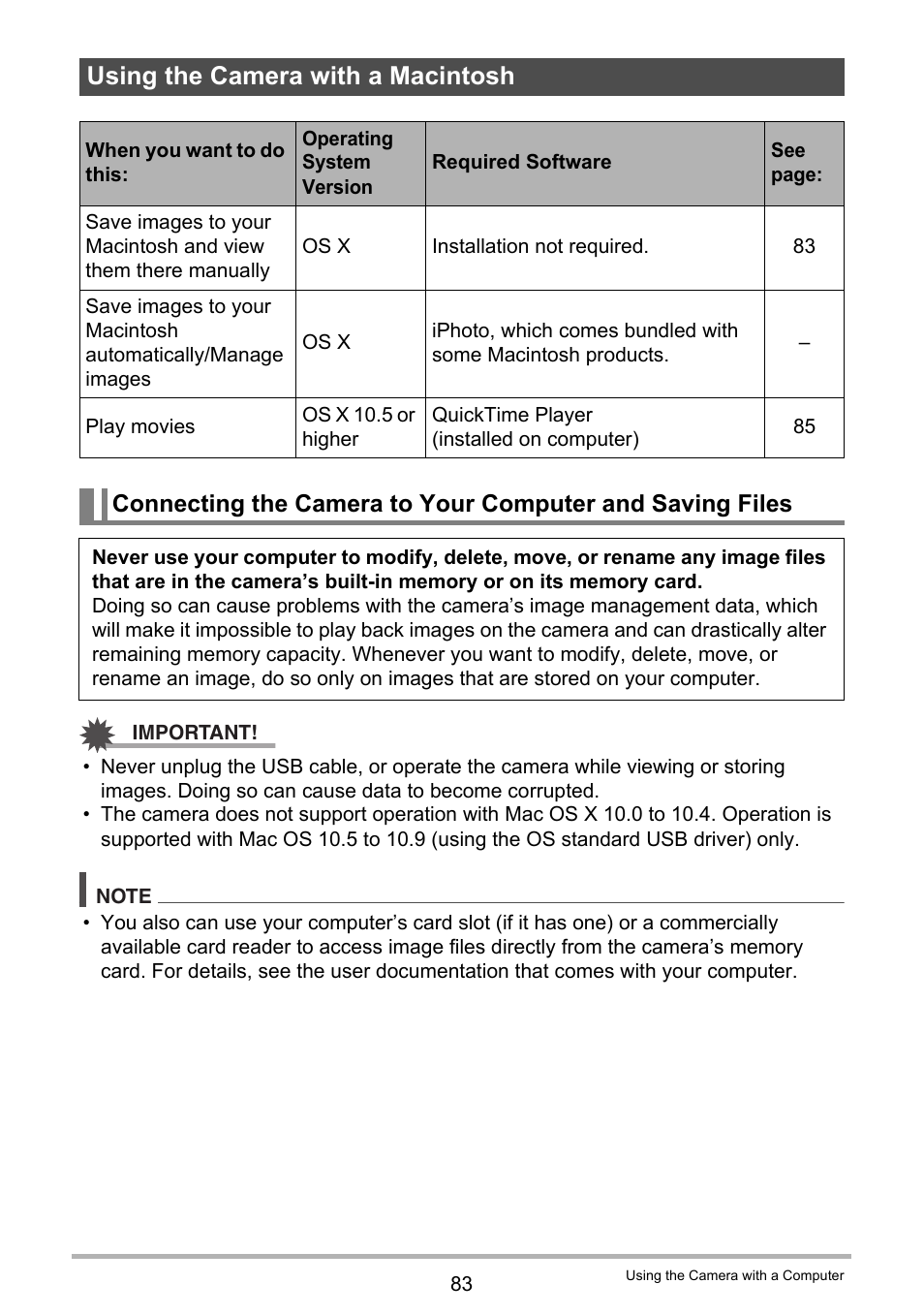 Using the camera with a macintosh | Casio EX-MR1 User Manual | Page 83 / 126