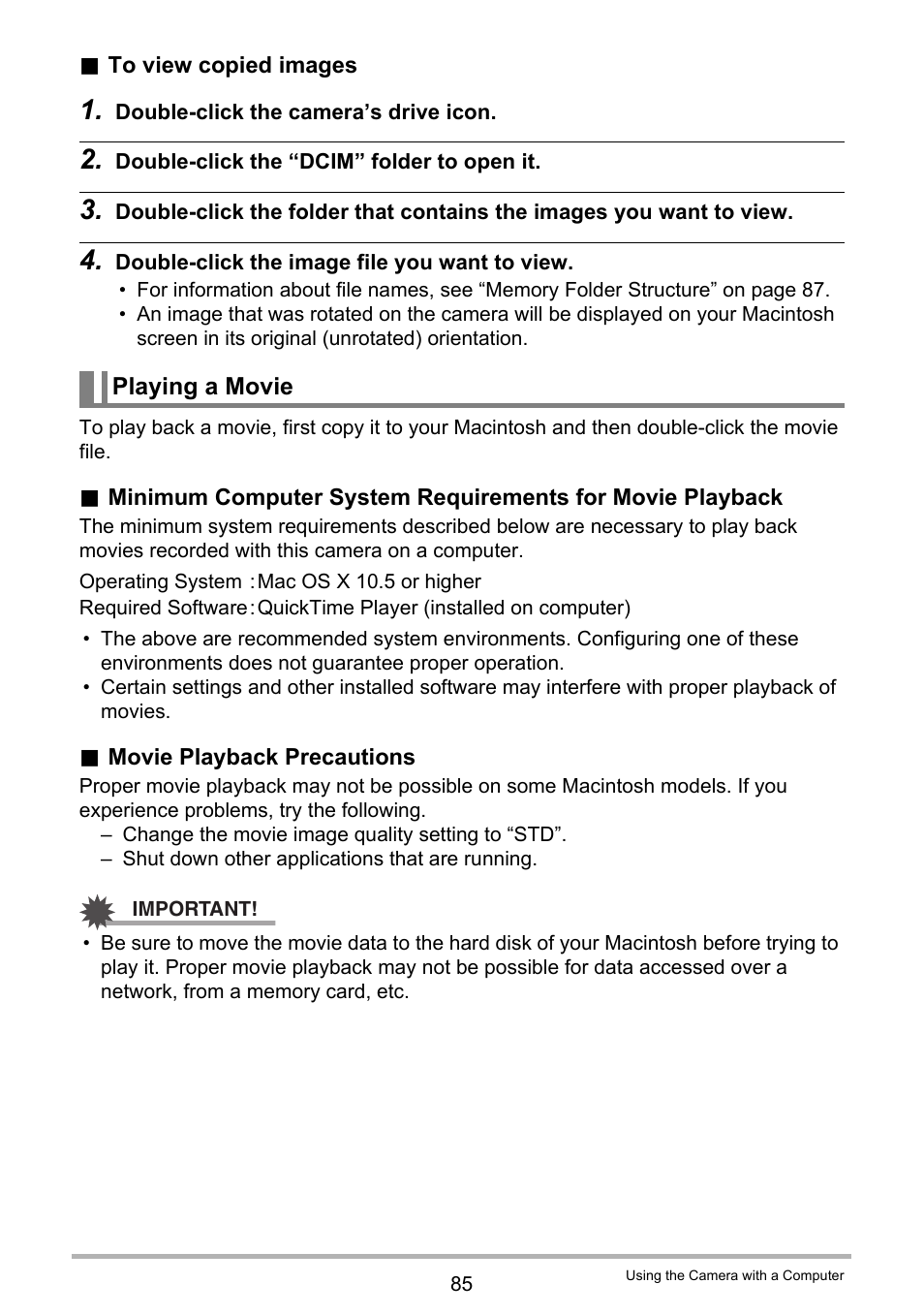 Playing a movie | Casio EX-MR1 User Manual | Page 85 / 126