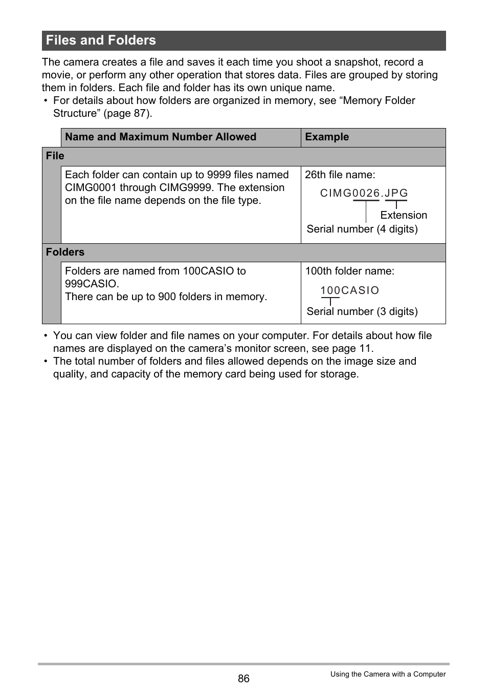 Files and folders | Casio EX-MR1 User Manual | Page 86 / 126